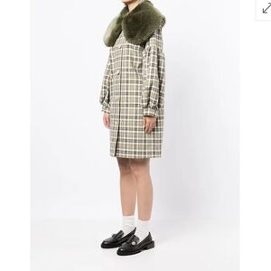 Shrimps Beige Plaid Coat with Faux-Fur Collar